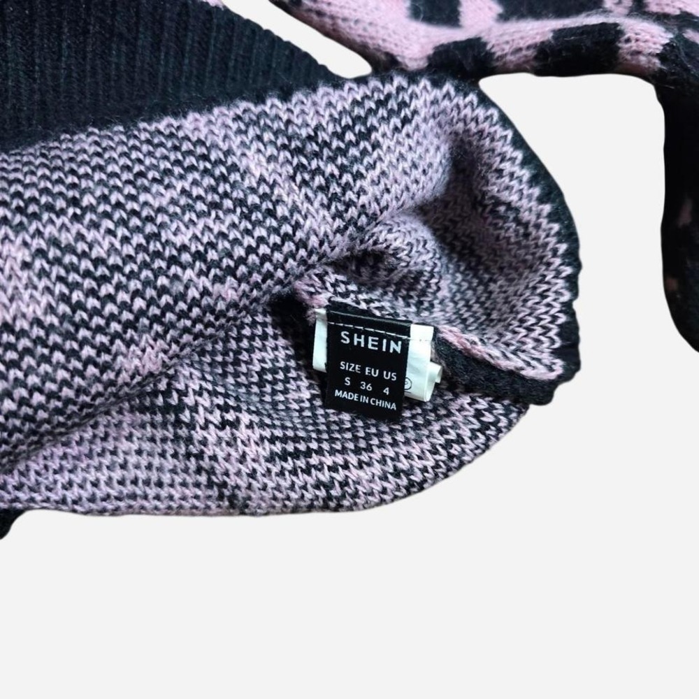 SHEIN‎ Womens Purple Black All Over Cat Print Knit Crewneck Sweater Size S Small - Picture 2 of 3
